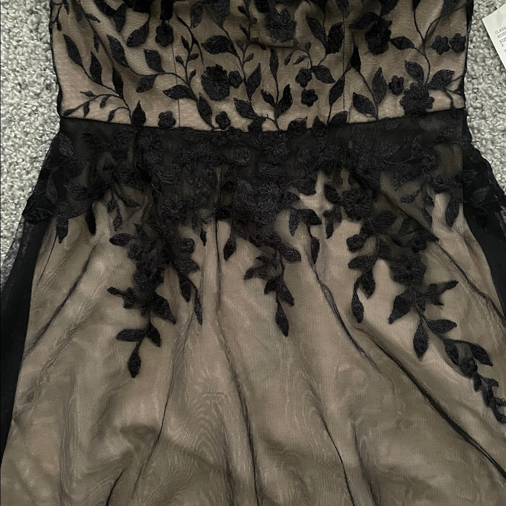 Oleg Cassini Embroidered Lace Tea Length Dress - Picture 5 of 12